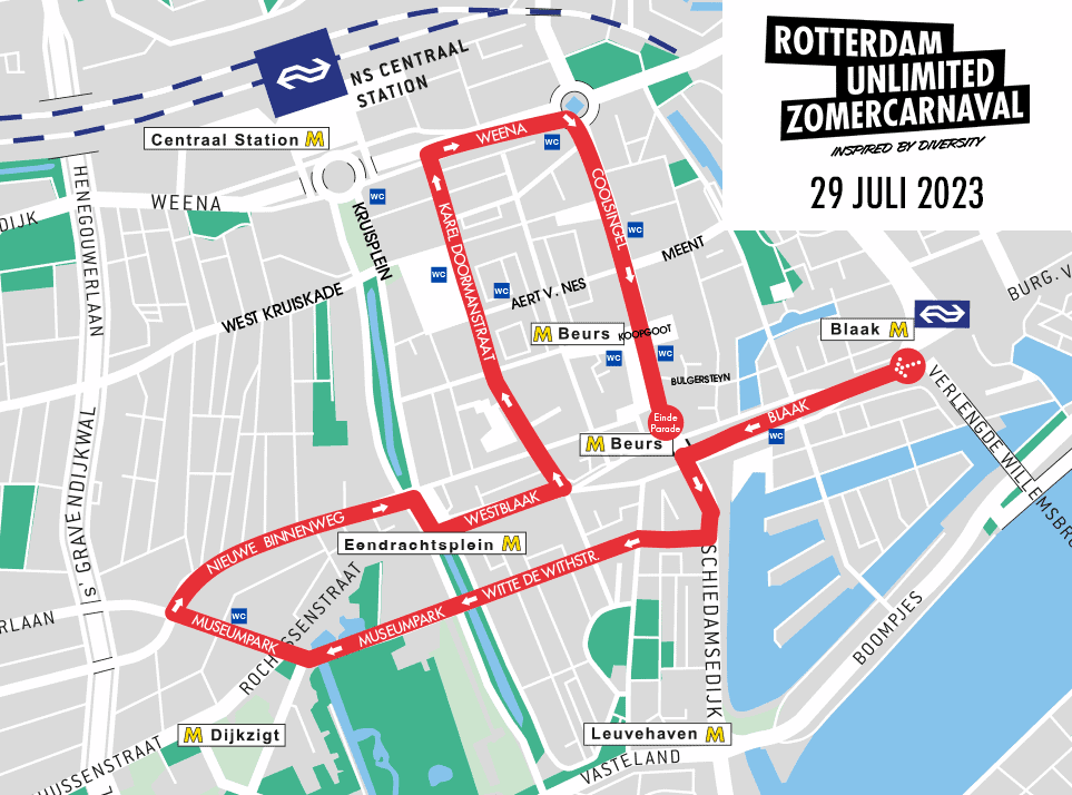 route of the rotterdam summer carnival street parade in 2023