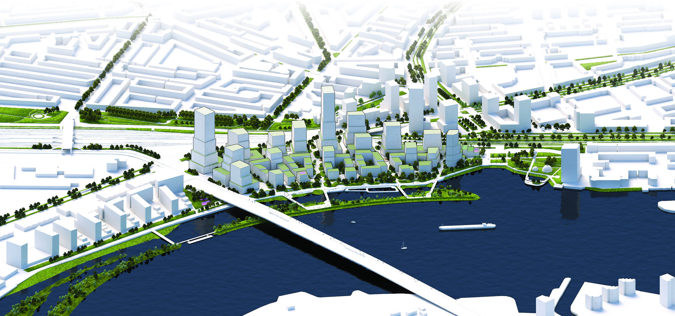 Artist's impression of Feyenoord City 2.0 and the Waterfront. A new centre in the city. Concept by OMA and LOLA
