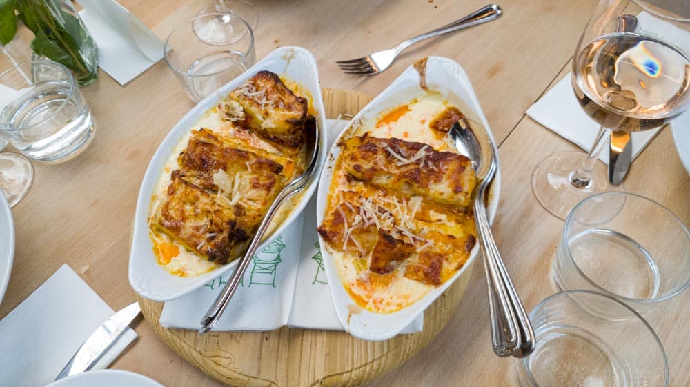 Lasagna with pumpkin and spicy spianata