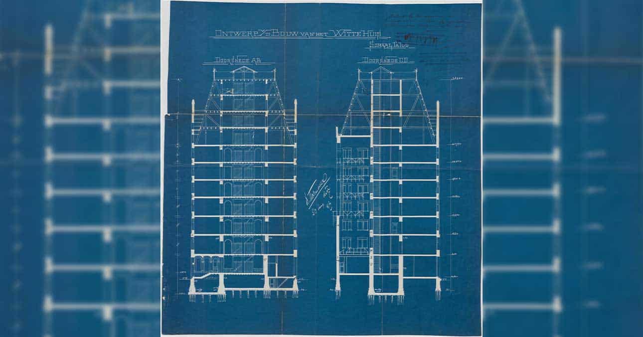 Blueprint of Het Witte Huis in Rotterdam