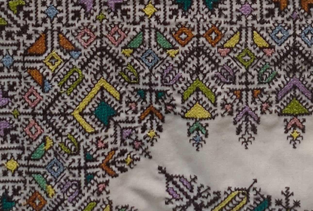 Detail of pillowcase, on loan from Mrs. Azzabi. Photo credit: Alexander Santos Lima