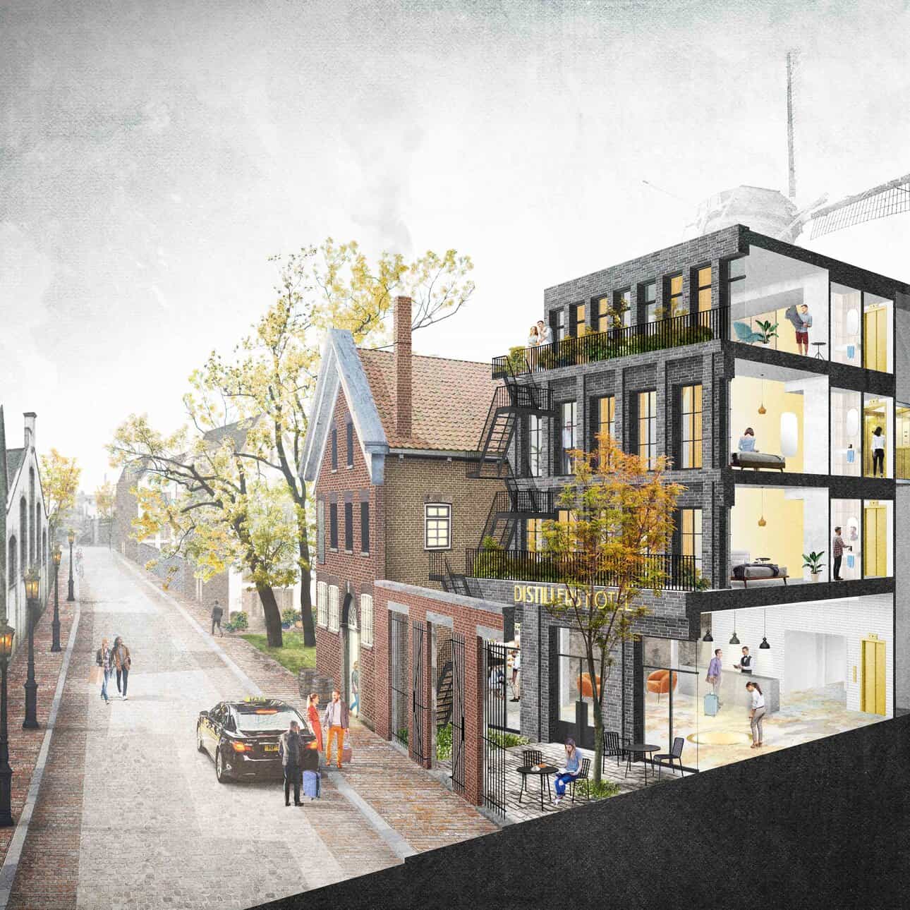 A 19th-century distillery in Schiedam is being redeveloped into a hotel, café and restaurant, preserving its jenever heritage. Opening is set for 2026.