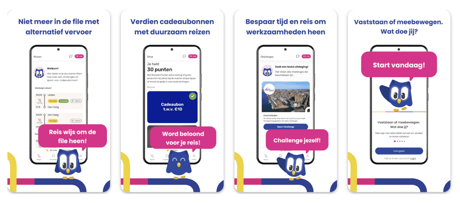 Screenshots of the ReisWijs app