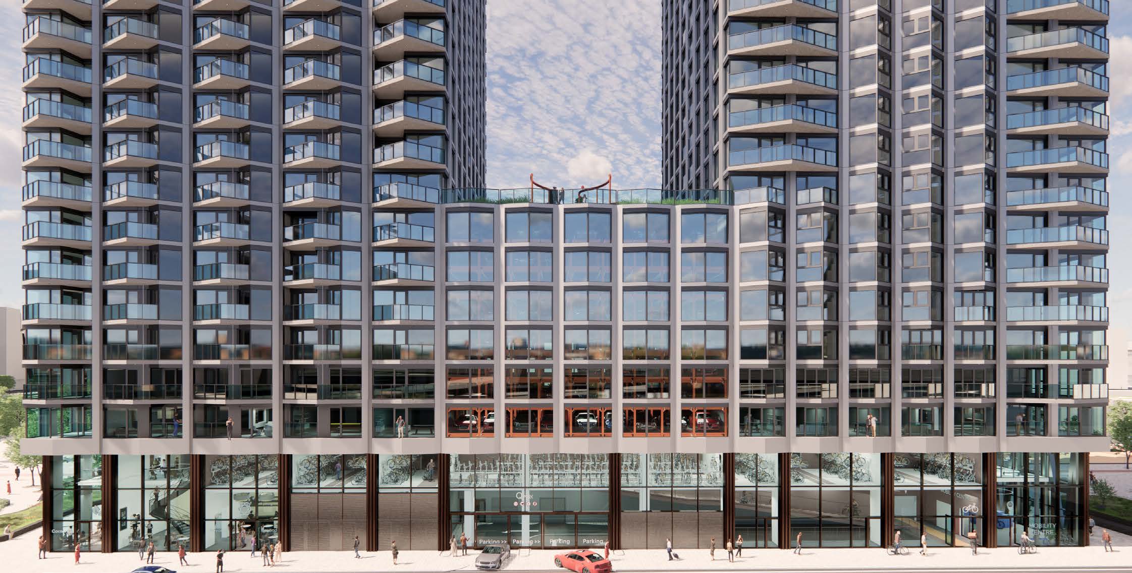 De Sax on Rotterdam’s Wilhelminapier will get a large automated parking system with 334 spaces, EV charging, foam based fire safety and 24/7 remote monitoring.