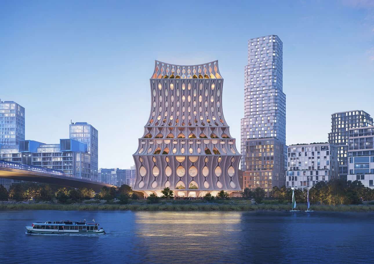Heatherwick's shortlisted design for the Shift Landmark competition, 2026. Image Courtesy of Heatherwick Studio