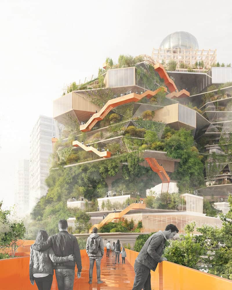 Ecosistema Urbanos's shortlisted design for the Shift Landmark competition, 2026. Image © Ecosistema Urbano