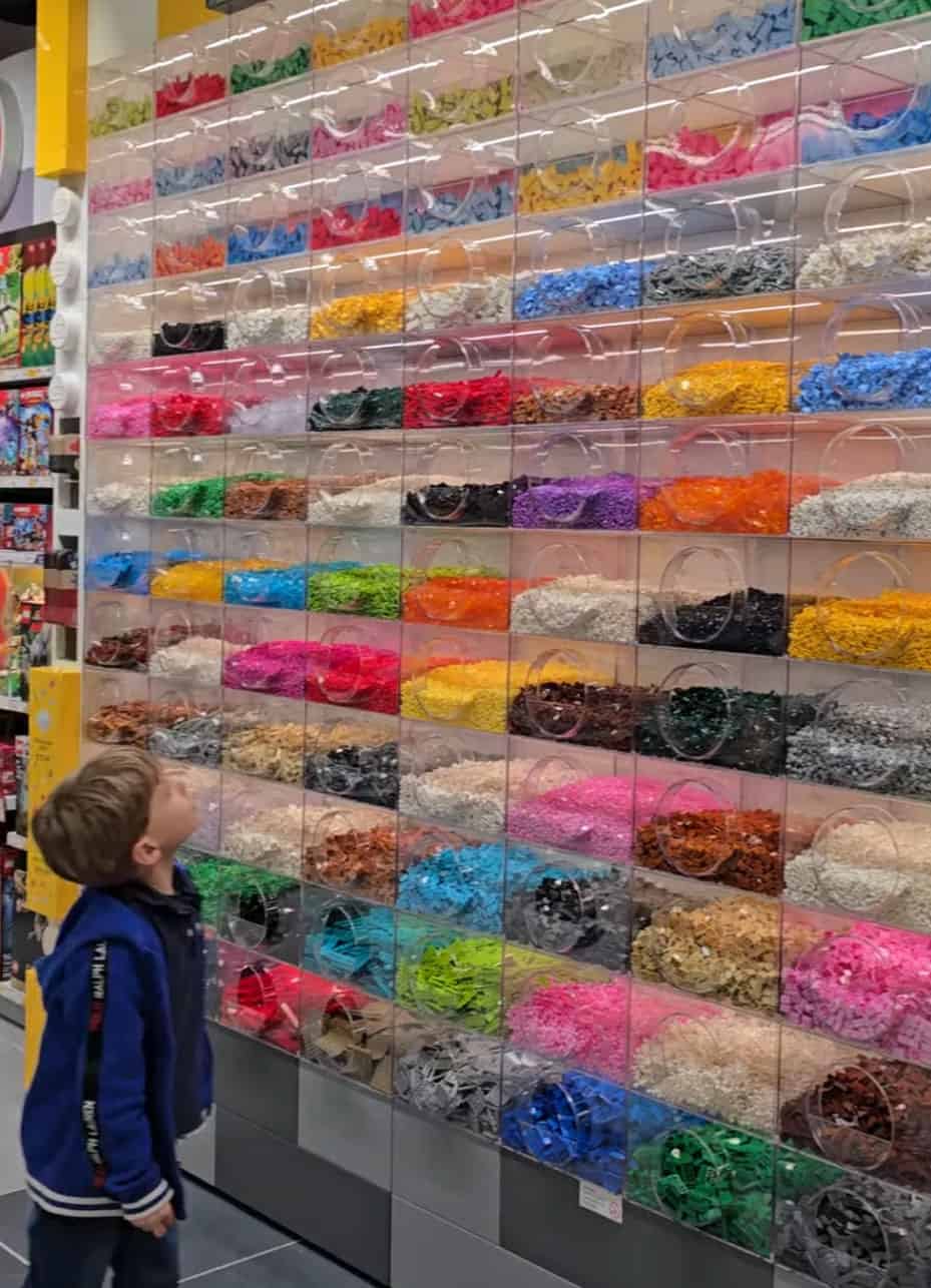 One of the clearest draws at the Lego Store in Rotterdam is the Pick a Brick wall, where visitors can buy individual bricks needed to finish their own builds.