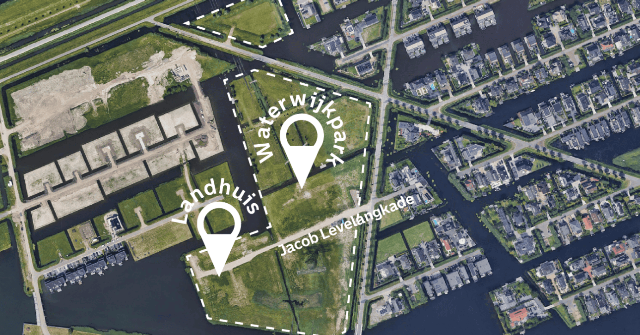 Aerial view of Landhuis, the first available plot for cooperative housing, in Waterwijk in Nesselande.