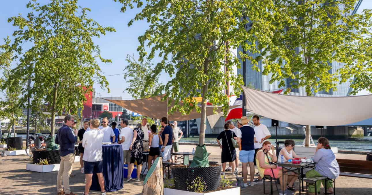 Trompenburg and Rotterdam have placed a mobile forest on Noordereiland to show how trees add shade, biodiversity and liveability.