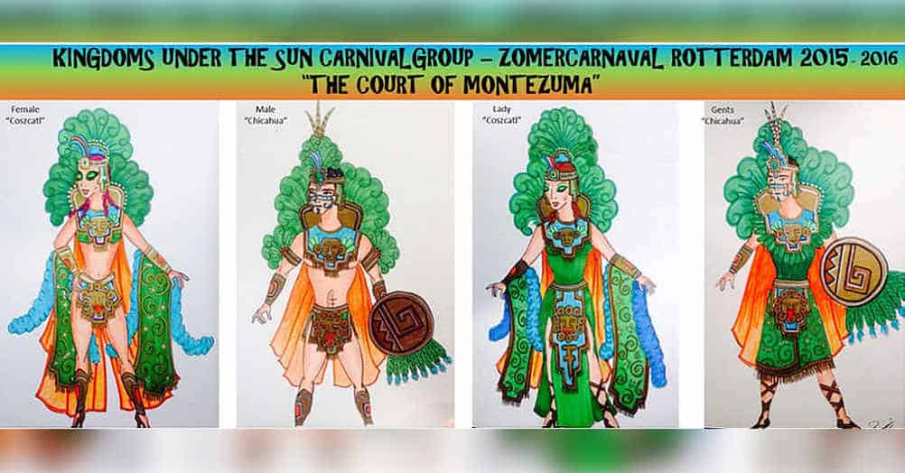 Original designs by Rossini van Wijk; The Court of Montezuma